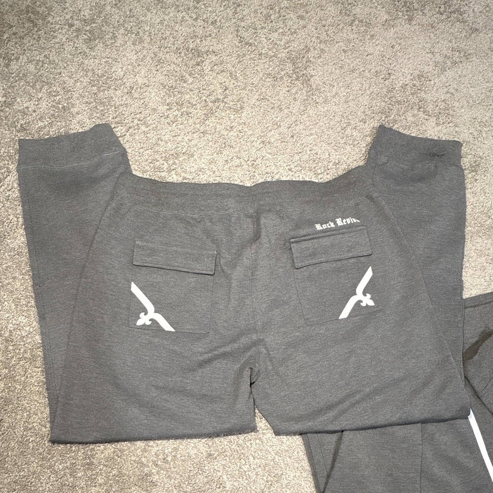 Rock Revival Men's 2XL Gray 2pc Zip Hoodie & Tapered Pants Set Pockets Logo - Picture 5 of 13